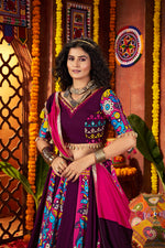 Thumbnail for Monjolika Fashion Purple Viscose Cotton Digital Print Mirror Work Navratri Chaniya Choli With Dupatta