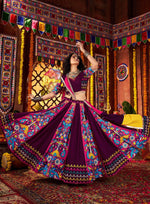 Thumbnail for Monjolika Fashion Purple Viscose Cotton Digital Print Mirror Work Navratri Chaniya Choli With Dupatta