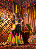 Thumbnail for Monjolika Fashion Traditional Printed Black Gajji Silk Lehenga Choli For Navratri