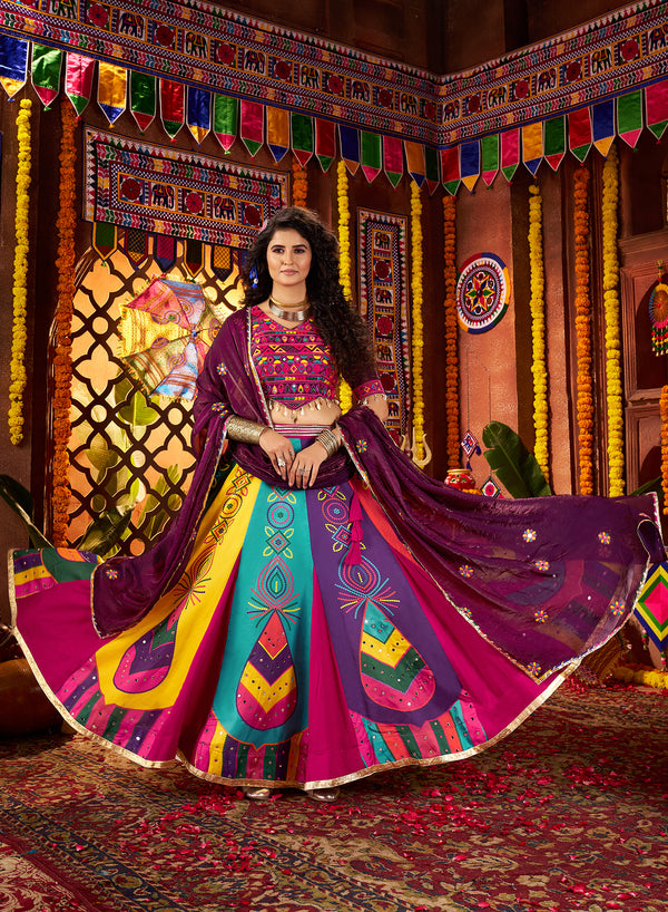 Monjolika Fashion Colorful Gajji Silk Navratri Lehenga Choli With Mirror Work