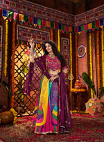Thumbnail for Monjolika Fashion Colorful Gajji Silk Navratri Lehenga Choli With Mirror Work