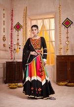 Thumbnail for Monjolika Fashion Viscose Cotton Black Lehenga Choli For Navratri In Thread & Mirror Work