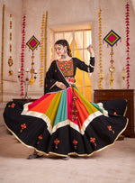 Thumbnail for Monjolika Fashion Viscose Cotton Black Lehenga Choli For Navratri In Thread & Mirror Work