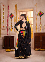 Thumbnail for Monjolika Fashion Viscose Cotton Black Lehenga Choli For Navratri In Thread & Mirror Work