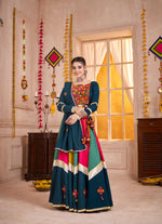 Thumbnail for Monjolika Fashion Viscose Cotton Multi Color-Teal Blue Navratri Lehenga Choli With Mirror And Kutchi