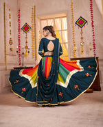 Thumbnail for Monjolika Fashion Viscose Cotton Multi Color-Teal Blue Navratri Lehenga Choli With Mirror And Kutchi