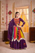 Thumbnail for Monjolika Fashion Viscose Cotton Purple Multicolor Navratri Lehenga Choli With Mirror And Kutchi Embroidery Work