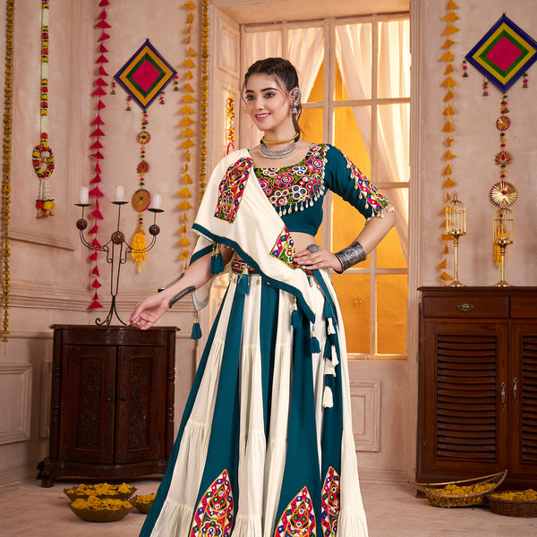Monjolika Fashion Multi-Color Kutchi Mirror Work Navratri Lehenga Choli