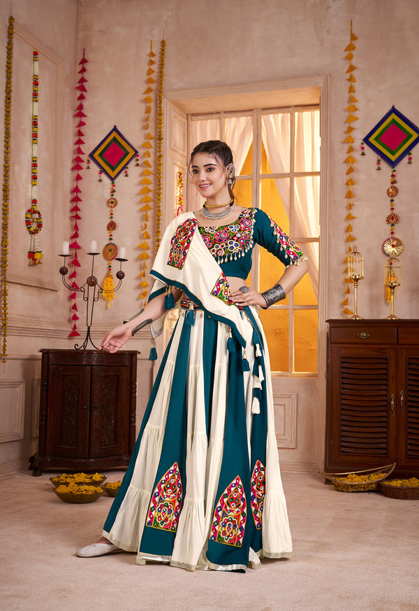 Monjolika Fashion Multi-Color Kutchi Mirror Work Navratri Lehenga Choli