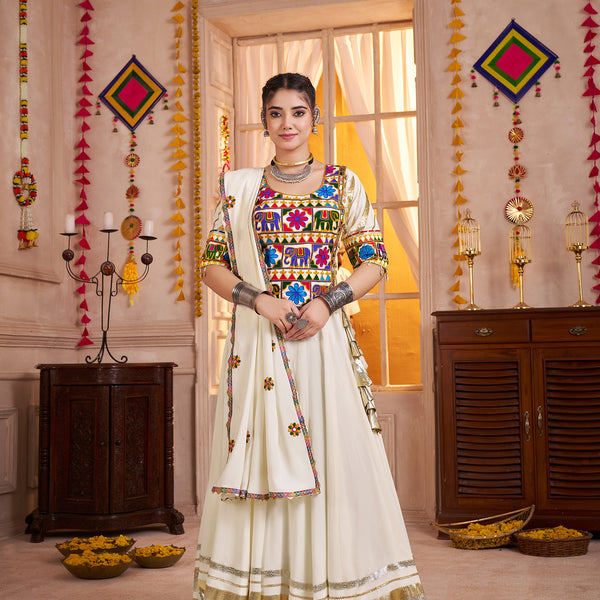 Monjolika Fashion Designer Viscose Cotton White Navratri Chaniya Choli - Distacart