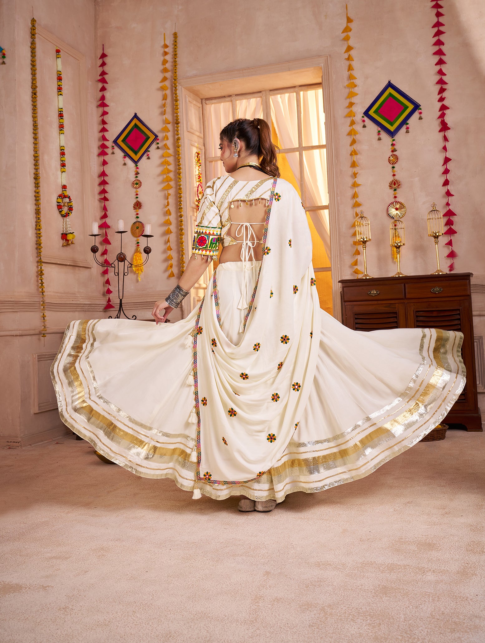 Monjolika Fashion Designer Viscose Cotton White Navratri Chaniya Choli
