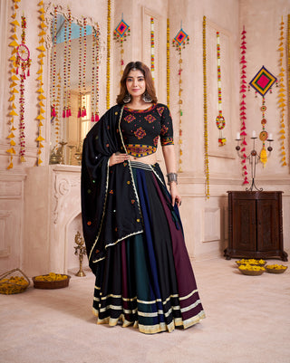 Monjolika Fashion Multi-Color Viscose Cotton Navratri Lehenga Choli With Hand Mirror Work