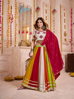 Thumbnail for Monjolika Fashion Multi Color Viscose Cotton Navratri Lehenga Choli With Kutchi And Mirror Work Jacket