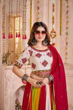 Thumbnail for Monjolika Fashion Multi Color Viscose Cotton Navratri Lehenga Choli With Kutchi And Mirror Work Jacket