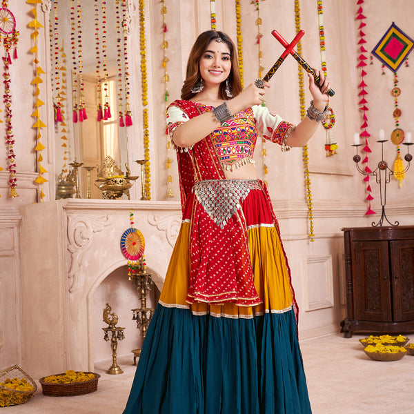 Monjolika Fashion Mirror And Kodi Work Colorful Navratri Chaniya Choli In Viscose Cotton - Distacart