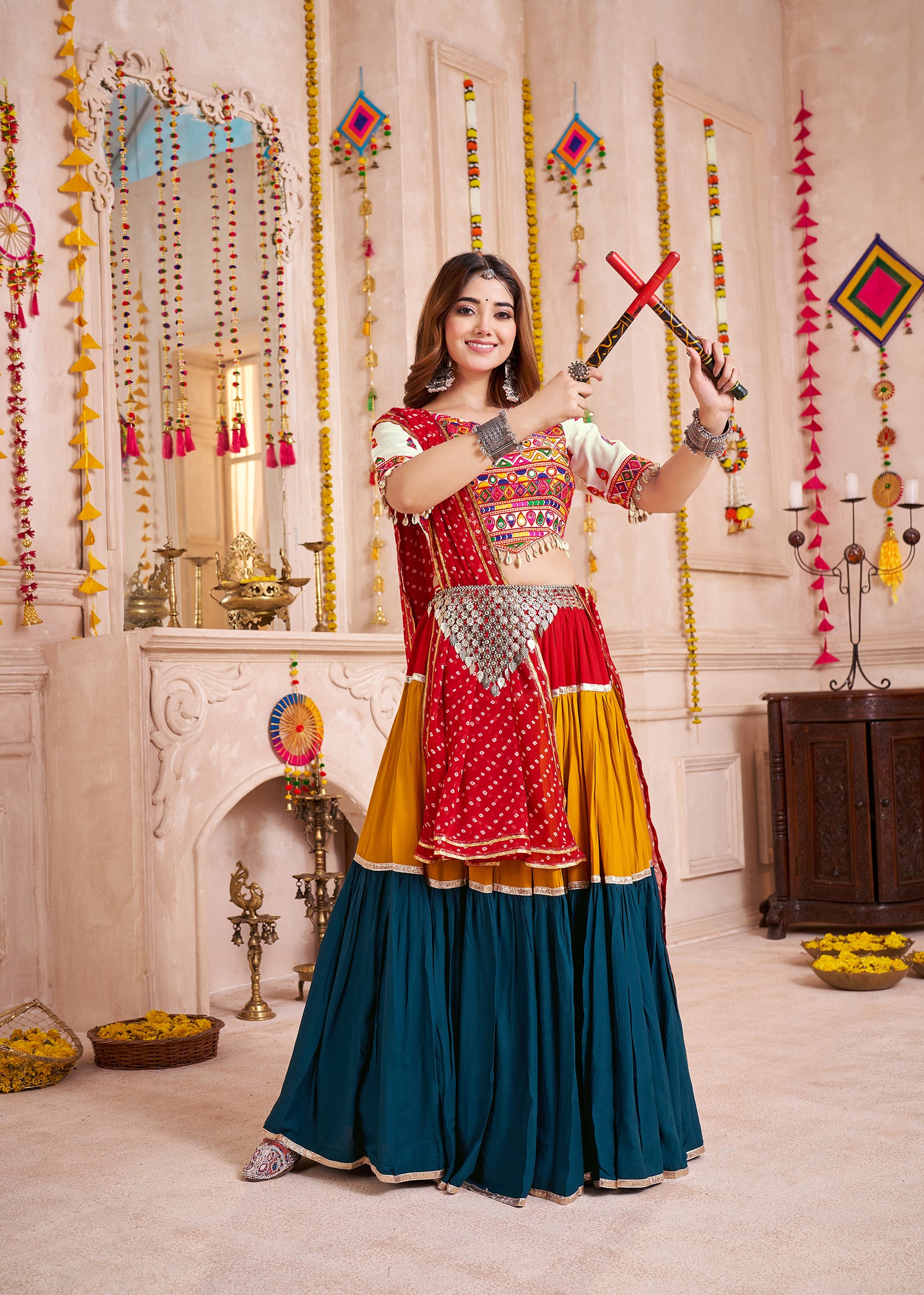Monjolika Fashion Mirror And Kodi Work Colorful Navratri Chaniya Choli In Viscose Cotton - Distacart