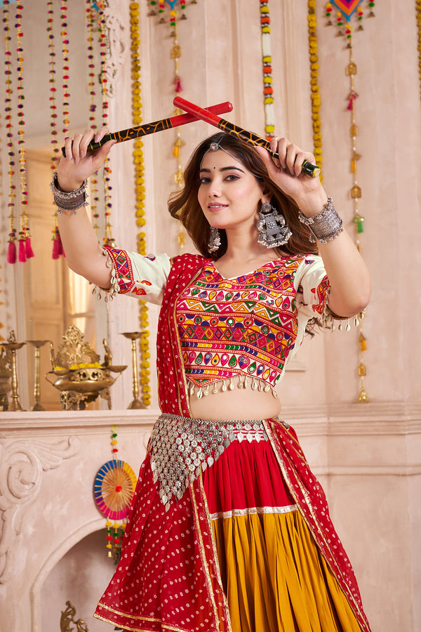 Monjolika Fashion Mirror And Kodi Work Colorful Navratri Chaniya Choli In Viscose Cotton