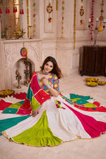 Thumbnail for Monjolika Fashion Multi-Color Viscose Cotton Navratri Lehenga Choli Set With Mirror And Thread Work
