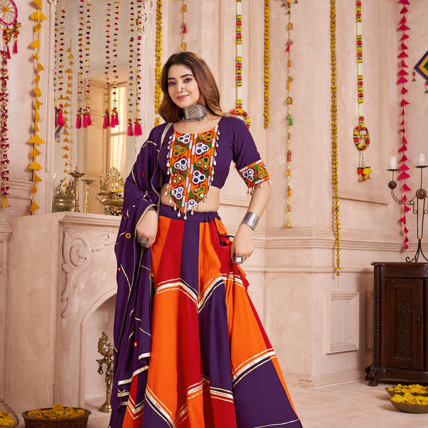 Monjolika Fashion Colorful Viscose Cotton Navratri Lehenga With Thread, Mirror & Kodi Work - Distacart