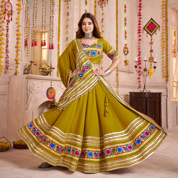 Monjolika Fashion Olive Green Viscose Cotton Navratri Style Chaniya Choli Set - Distacart