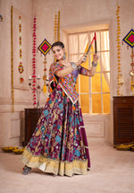 Thumbnail for Monjolika Fashion Purple Kutchi Mirror Work Navratri Lehenga Choli