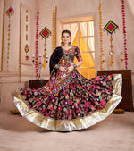Thumbnail for Monjolika Fashion Black Viscose Cotton Navratri Lehenga Choli With Kutchi Patch & Mirror Work