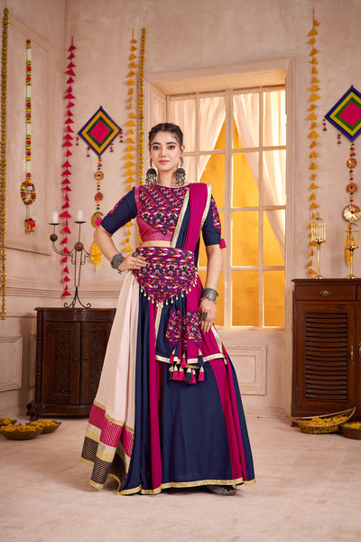 Monjolika Fashion Viscose Cotton Multi-Color Embroidery Navratri Lehenga Choli