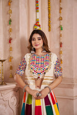 Thumbnail for Monjolika Fashion Multicolor Viscose Cotton Navratri Chaniya Choli With Kutchi And Mirror Work Jacket