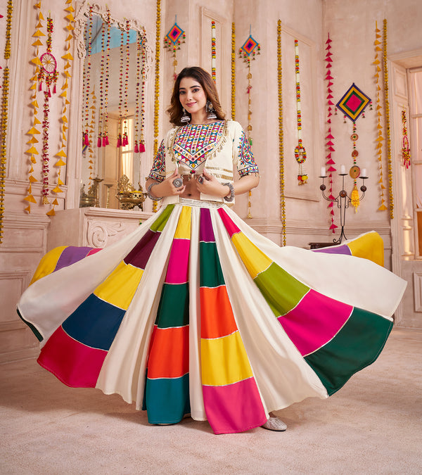 Monjolika Fashion Multicolor Viscose Cotton Navratri Chaniya Choli With Kutchi And Mirror Work Jacket