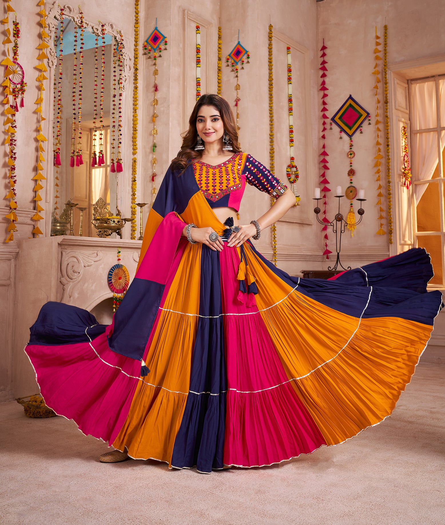 Monjolika Fashion Colorful Designer Viscose Cotton Navratri Chaniya Choli Set