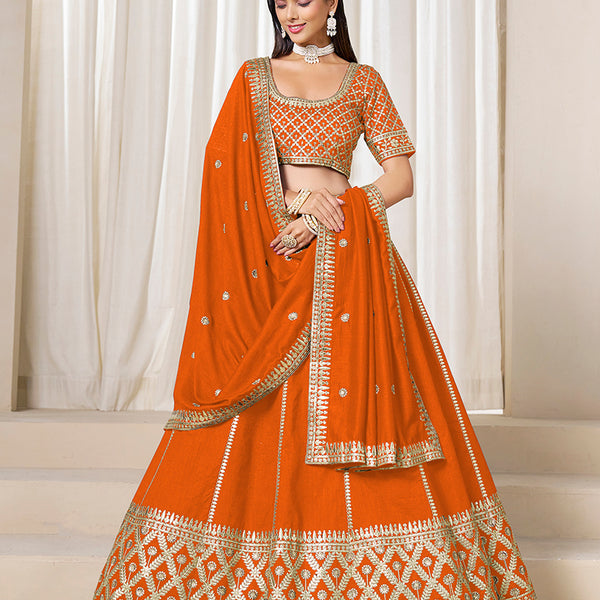 Monjolika Fashion Orange Art Silk Wedding Wear Lehenga Choli Set - Distacart