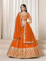 Thumbnail for Monjolika Fashion Orange Art Silk Wedding Wear Lehenga Choli Set - Distacart