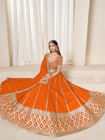 Thumbnail for Monjolika Fashion Orange Art Silk Wedding Wear Lehenga Choli Set - Distacart