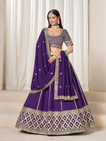 Thumbnail for Monjolika Fashion Purple Art Silk Wedding Wear Lehenga Choli Set - Distacart