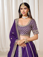 Thumbnail for Monjolika Fashion Purple Art Silk Wedding Wear Lehenga Choli Set - Distacart