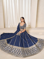Thumbnail for Monjolika Fashion Navy Blue Art Silk Wedding Wear Lehenga Choli Set - Distacart