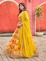 Thumbnail for Monjolika Fashion Yellow Printed Embroidered Tabby Silk Trendy Lehenga Choli