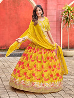 Thumbnail for Monjolika Fashion Yellow Printed Embroidered Tabby Silk Trendy Lehenga Choli