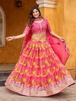 Thumbnail for Monjolika Fashion Hot Pink Printed Embroidered Tabby Silk Trendy Lehenga Choli - Distacart