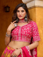 Thumbnail for Monjolika Fashion Hot Pink Printed Embroidered Tabby Silk Trendy Lehenga Choli - Distacart