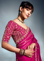 Thumbnail for Monjolika Fashion Magenta Pink Tissue Organza Saree With Moti, Cutdana & Sequins Work