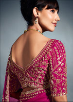 Thumbnail for Monjolika Fashion Magenta Pink Tissue Organza Saree With Moti, Cutdana & Sequins Work