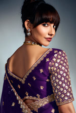 Thumbnail for Monjolika Fashion Purple Tissue Organza Saree With Moti, Cutdana & Sequin Khatli Work