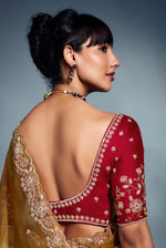 Thumbnail for Monjolika Fashion Mustard Tissue Organza Saree With Moti, Cutdana & Sequins Khatli Work