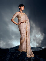 Thumbnail for Monjolika Fashion Ivory Tissue Organza Saree With Moti, Cutdana & Sequin Work - Distacart
