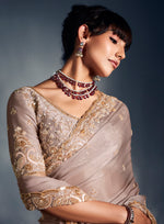 Thumbnail for Monjolika Fashion Ivory Tissue Organza Saree With Moti, Cutdana & Sequin Work - Distacart