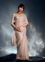 Thumbnail for Monjolika Fashion Ivory Tissue Organza Saree With Moti, Cutdana & Sequin Work - Distacart