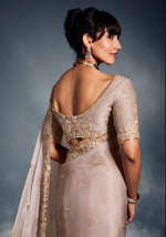 Thumbnail for Monjolika Fashion Ivory Tissue Organza Saree With Moti, Cutdana & Sequin Work - Distacart