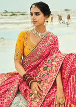 Thumbnail for Monjolika Fashion Rani Pink Embroidered Georgette Bandhej Designer Saree