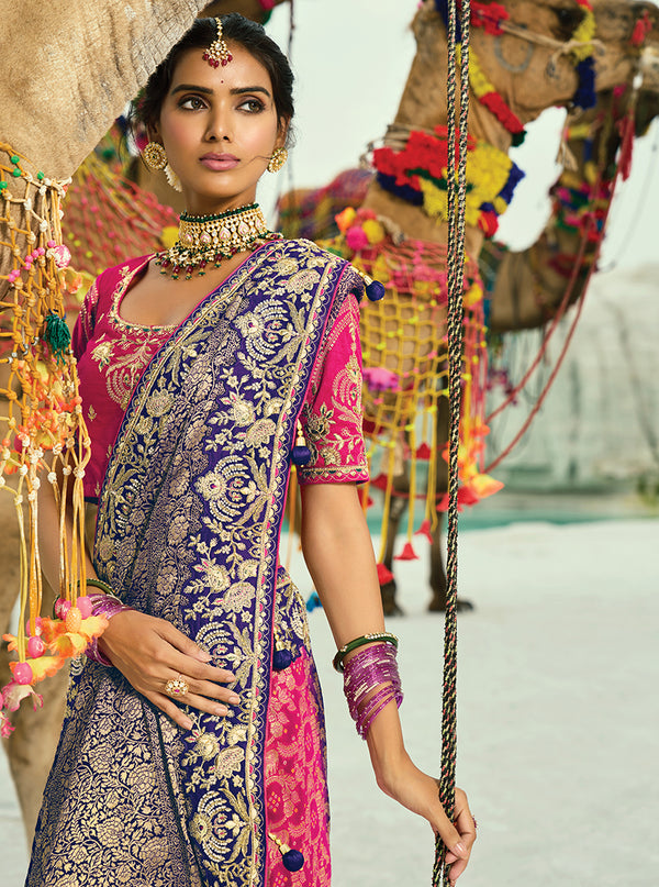 Monjolika Fashion Multicolor Embroidered Georgette Bandhej Designer Saree